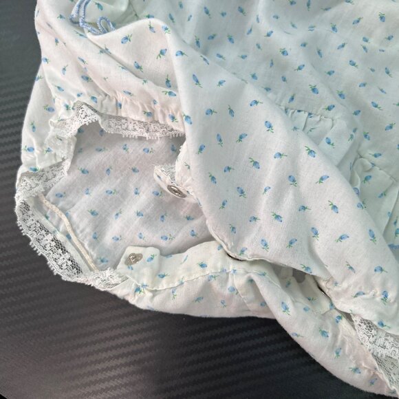 VTG Nannette Infant Girl Ruffle Romper One Piece Size L Made in USA Blue White - Picture 6 of 14